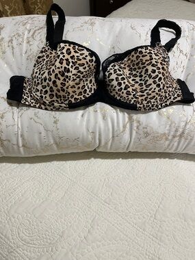 Cacique Leopard Print Underwire Bra with Black Trim